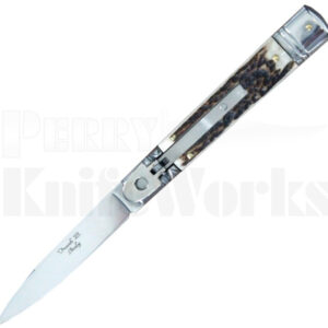 Frank B Slimline 8" Lever Lock Stag Automatic Knife (3.25" Polish)