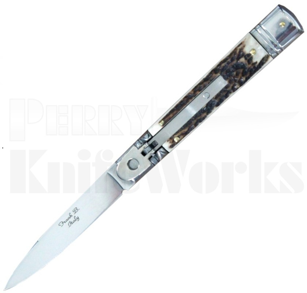 Frank B Slimline 8" Lever Lock Stag Automatic Knife (3.25" Polish)